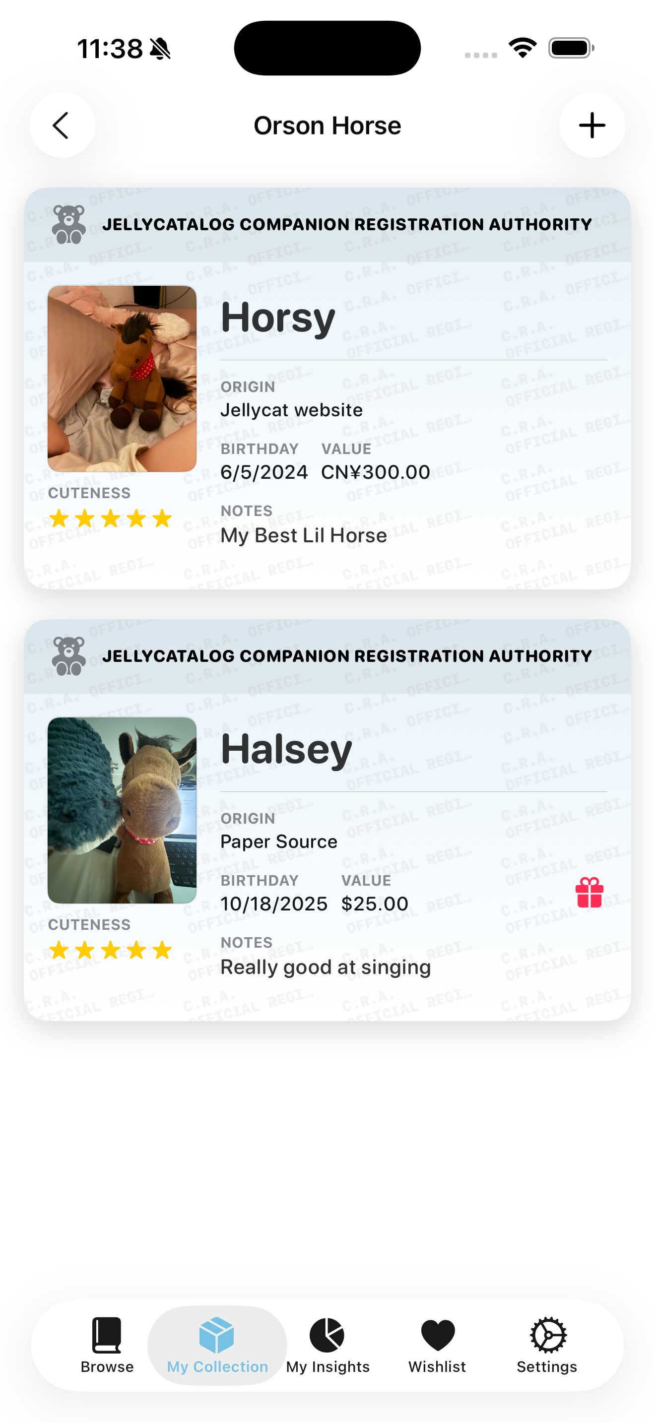 Editing personal details for an item