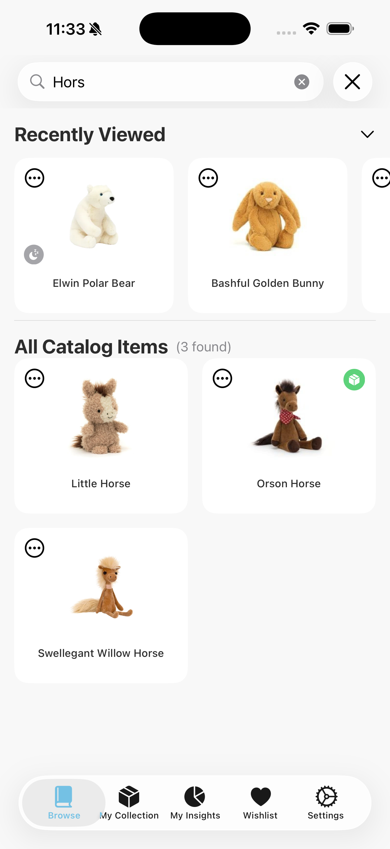 App showing text search results